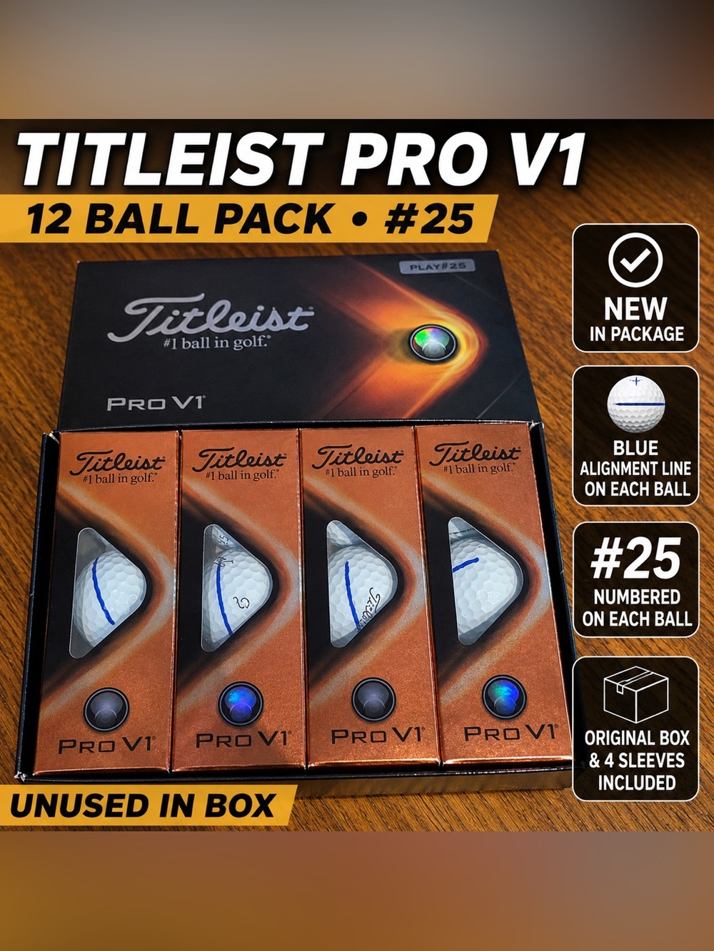Titleist Pro V1 Golf Balls #25 Number 12 Ball Pack Original Box